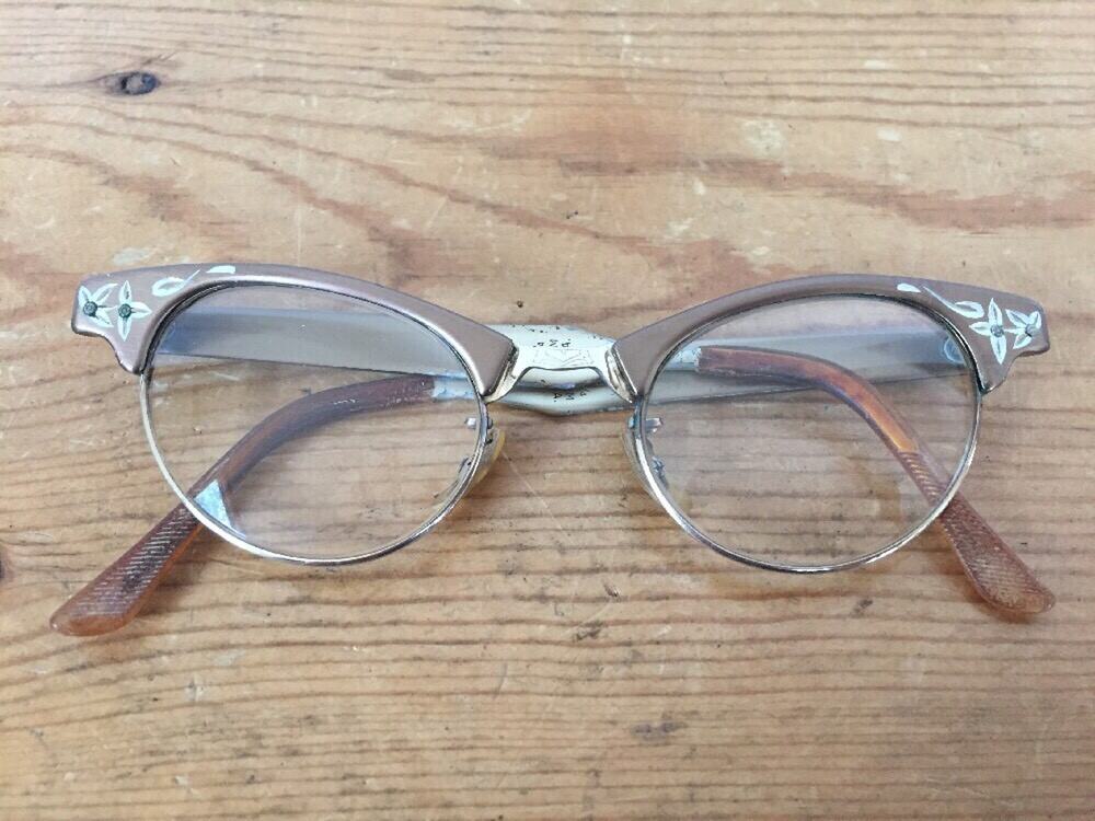 Vtg 50s 12kGF 12k Gold Filled Art Craft Bronze Floral Cat Eye Glasses Frames